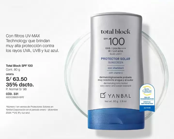Yanbal - Total Block SPF 100