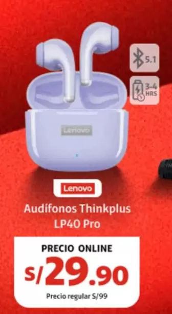 Lenovo - Audifonos Thinkplus LP40 Pro