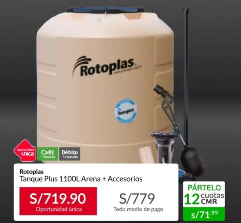 Rotoplas - Tanque Plus 1100L Arena + Accesorios