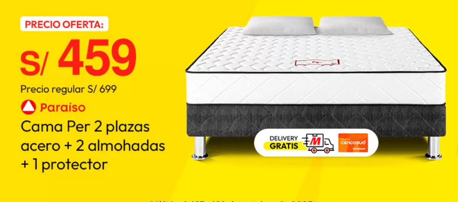 Paraiso - Cama Per 2 plazas acero + 2 almohadas + 1 protector