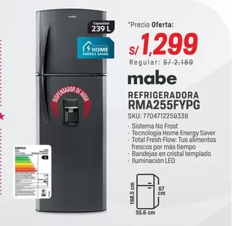 Mabe - REFRIGERADORA RMA255FYPG