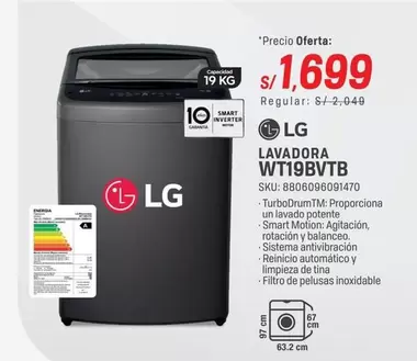 Lg - LAVADORA WT19BVTB