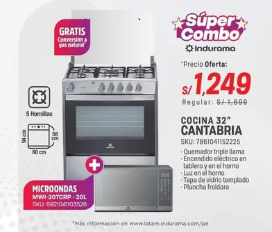 Indurama - COCINA 32" CANTABRIA + MICROONDAS MWI-20TCRP-20L