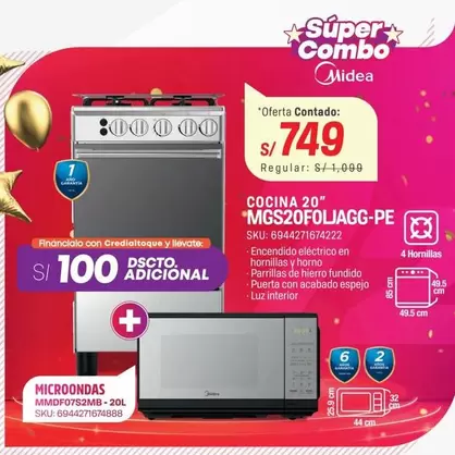 COCINA 20" MGS20FOLIAGG-PE, MICROONDAS MMDF0752MB-20L