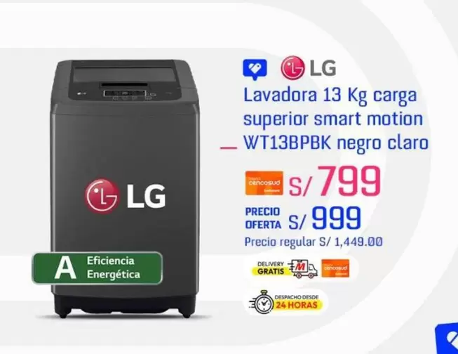Lg - Lavadora 13 Kg carga superior smart motion WT13BPBK negro claro