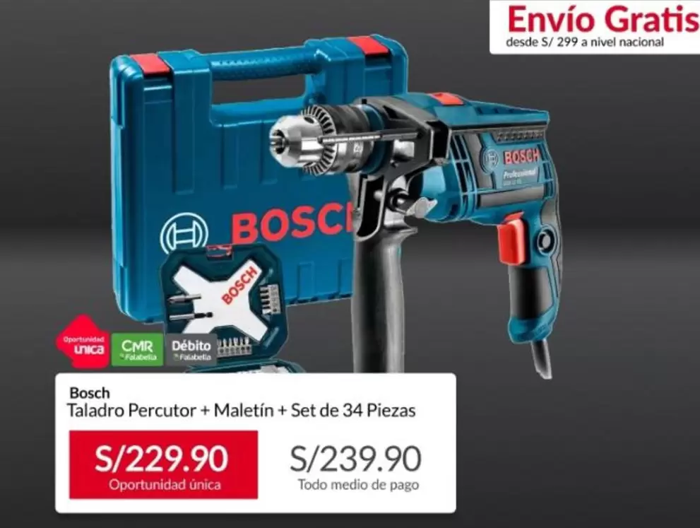 Bosch - Taladro Percutor + Maletin + Set de 34 Piezas