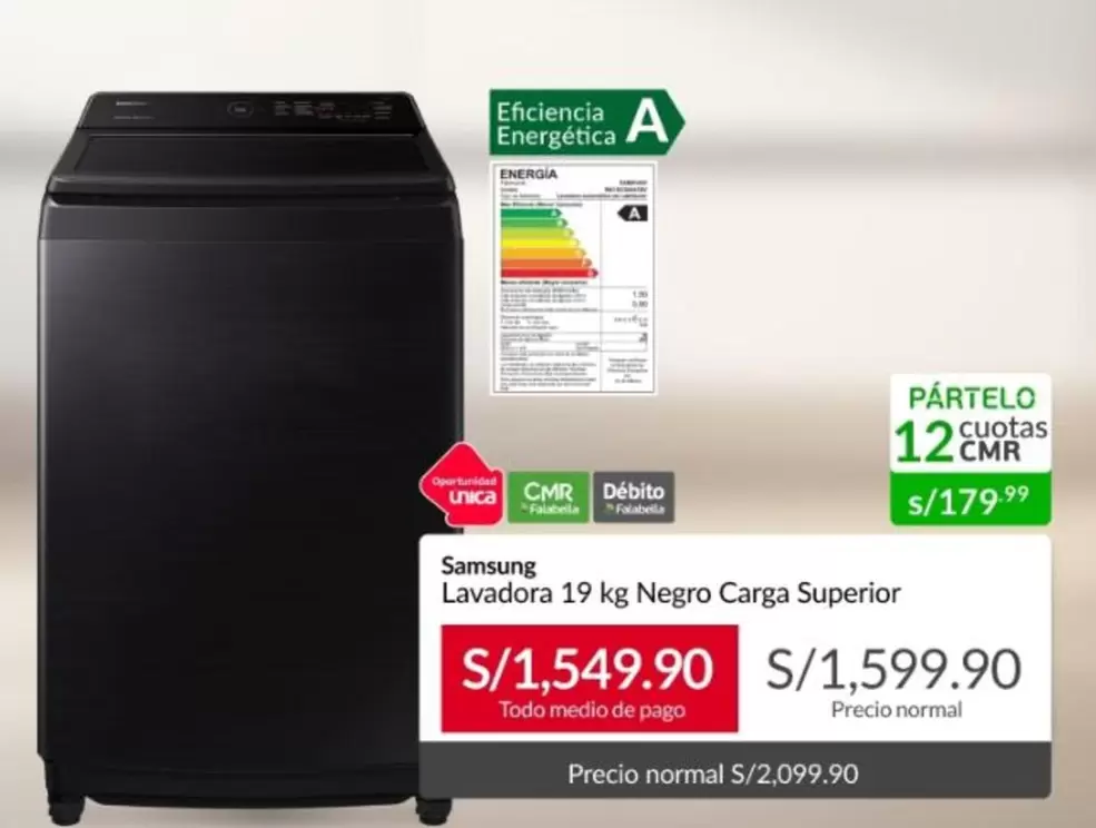 Samsung - Lavadora 19 kg Negro Carga Superior