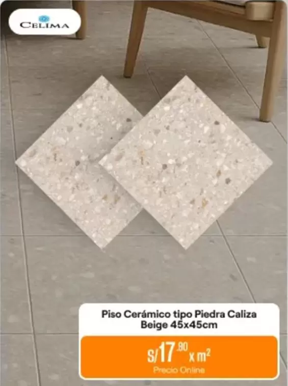 Piso Cerámico tipo Piedra Caliza Beige 45x45cm