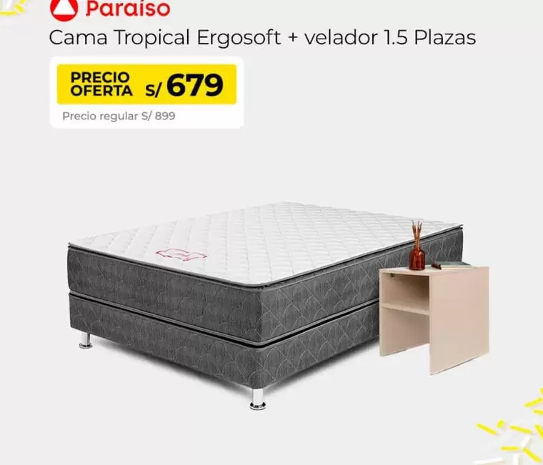 Paraiso - Cama Tropical Ergosoft + velador 1.5 Plazas