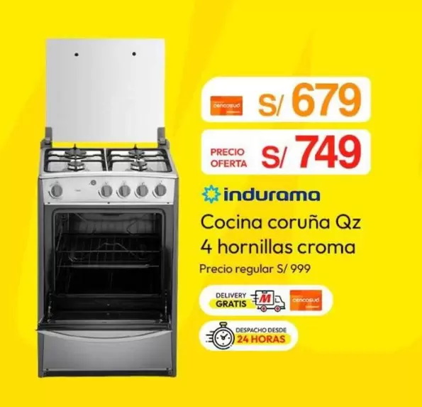 Indurama - Cocina coruña Qz 4 hornillas croma