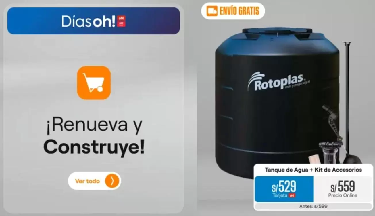 Rotoplas - Tanque de Agua + Kit de Accesorios