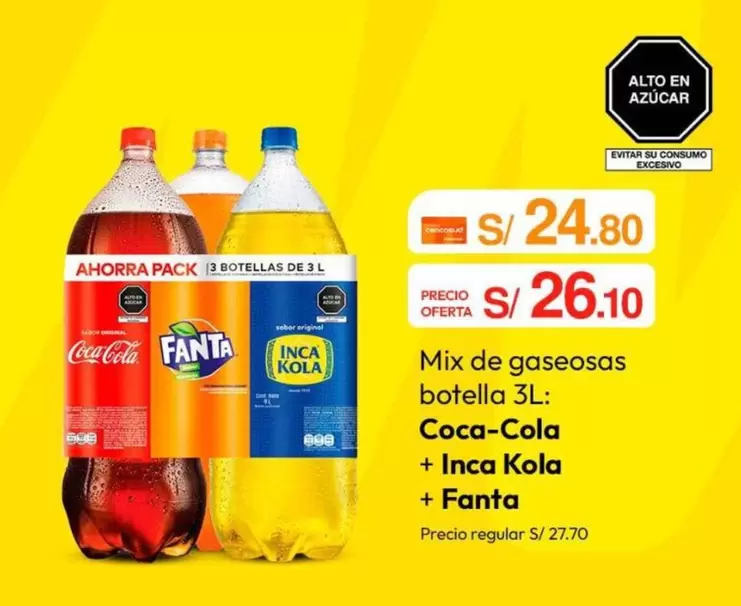 Coca-Cola - Mix de gaseosas botella 3L: + Inca Kola + Fanta