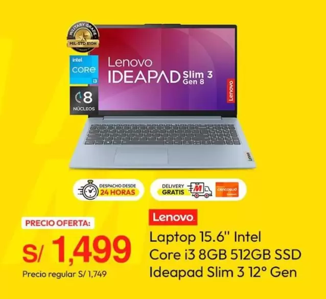 Lenovo - Laptop 15.6" Intel Core i3 8GB 512GB SSD Ideapad Slim 3 12° Gen