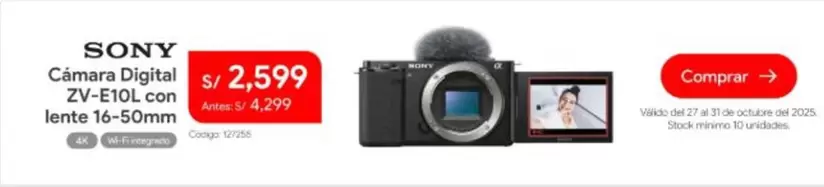 Sony - Cámara Digital ZV-E10L con lente 16-50mm