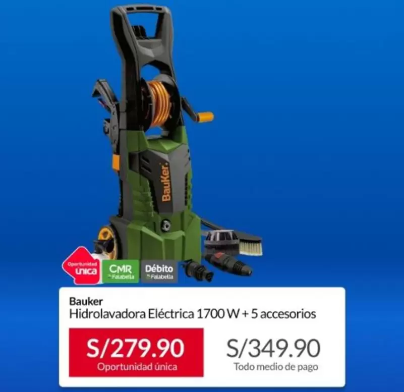 Bauker - Hidrolavadora Eléctrica 1700W + 5 accesorios