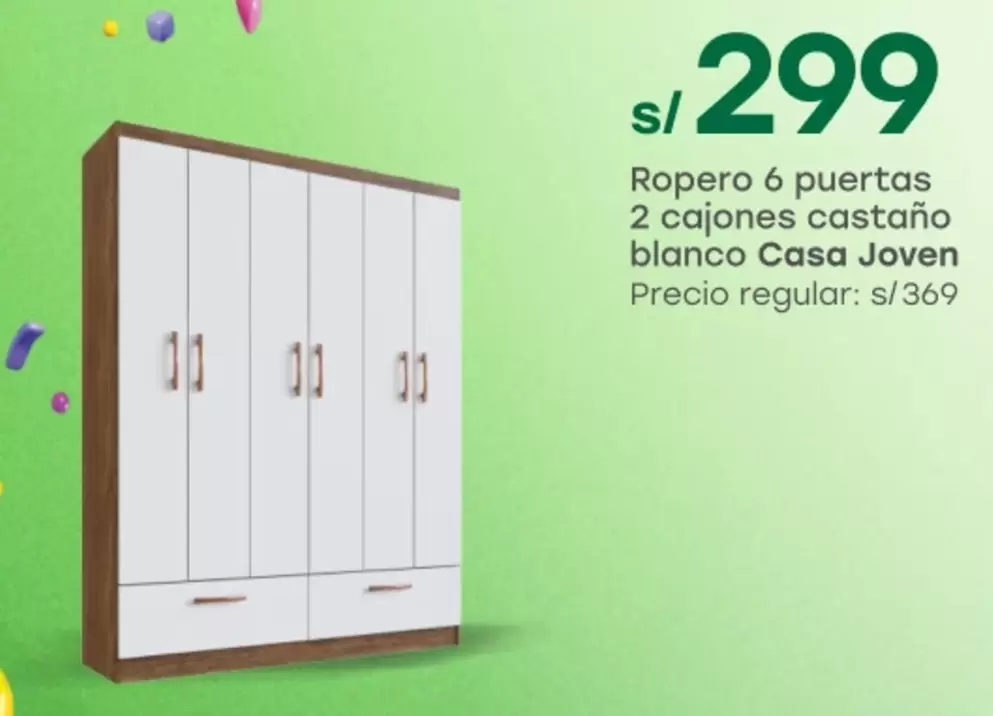 Casa Joven - Ropero 6 puertas 2 cajones castaño blanco