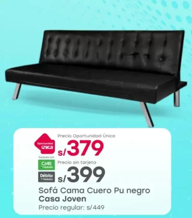 Casa Joven - Sofá Cama Cuero Pu negro