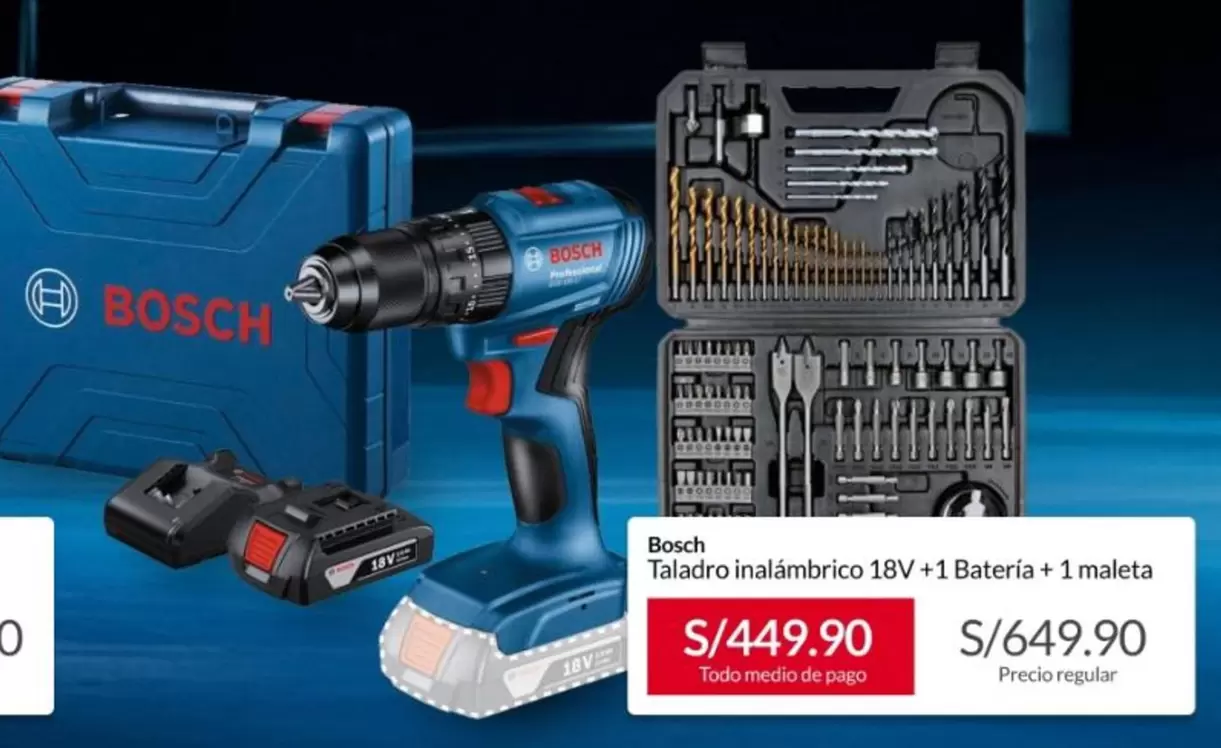 Bosch - Taladro inalámbrico 18V+1 Bateria + 1 maleta