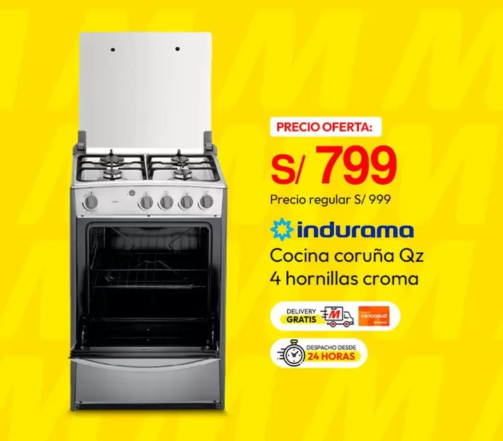 Indurama - Cocina coruña Qz 4 hornillas croma