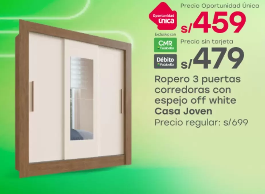 Casa Joven - Ropero 3 puertas corredoras con espejo off white