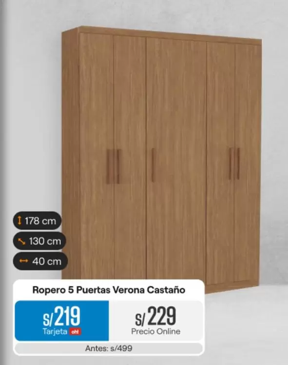 Ropero 5 Puertas Verona Castaño