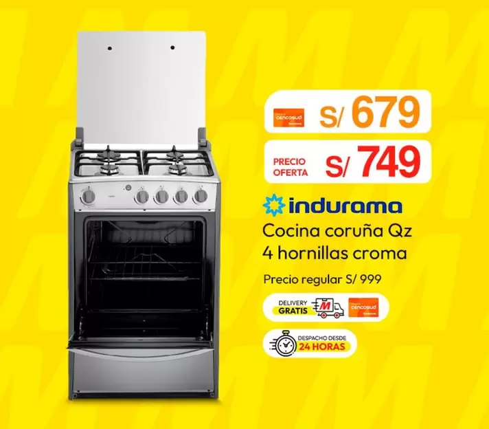 Indurama - Cocina coruña Qz 4 hornillas croma