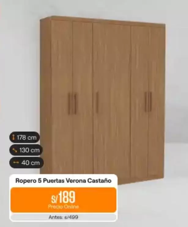 Ropero 5 Puertas Verona Castaño
