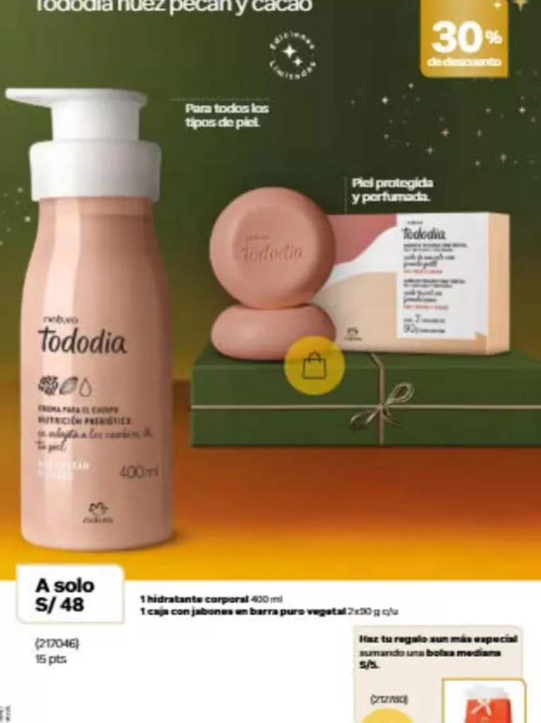 Natura - Hidratante corporal 400 ml + 1 caja con jabones en barra puro vegetal 2x90 g c/u