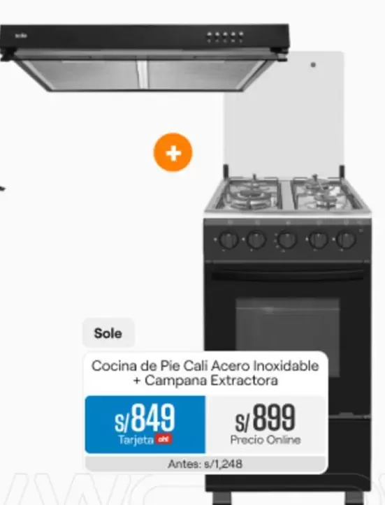 Sole - Cocina de Pie Cali Acero Inoxidable + Campana Extractora