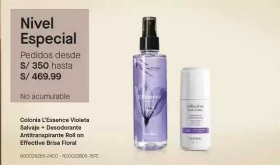 Salvaje - Colonia L'Essence Violeta + Desodorante Antitranspirante Roll on Effective Brisa Floral