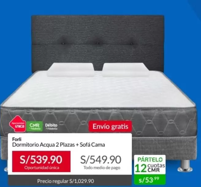 Forli - Dormitorio Acqua 2 Plazas + Sofá Cama