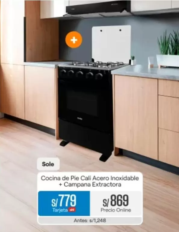 Sole - Cocina de Pie Cali Acero Inoxidable + Campana Extractora