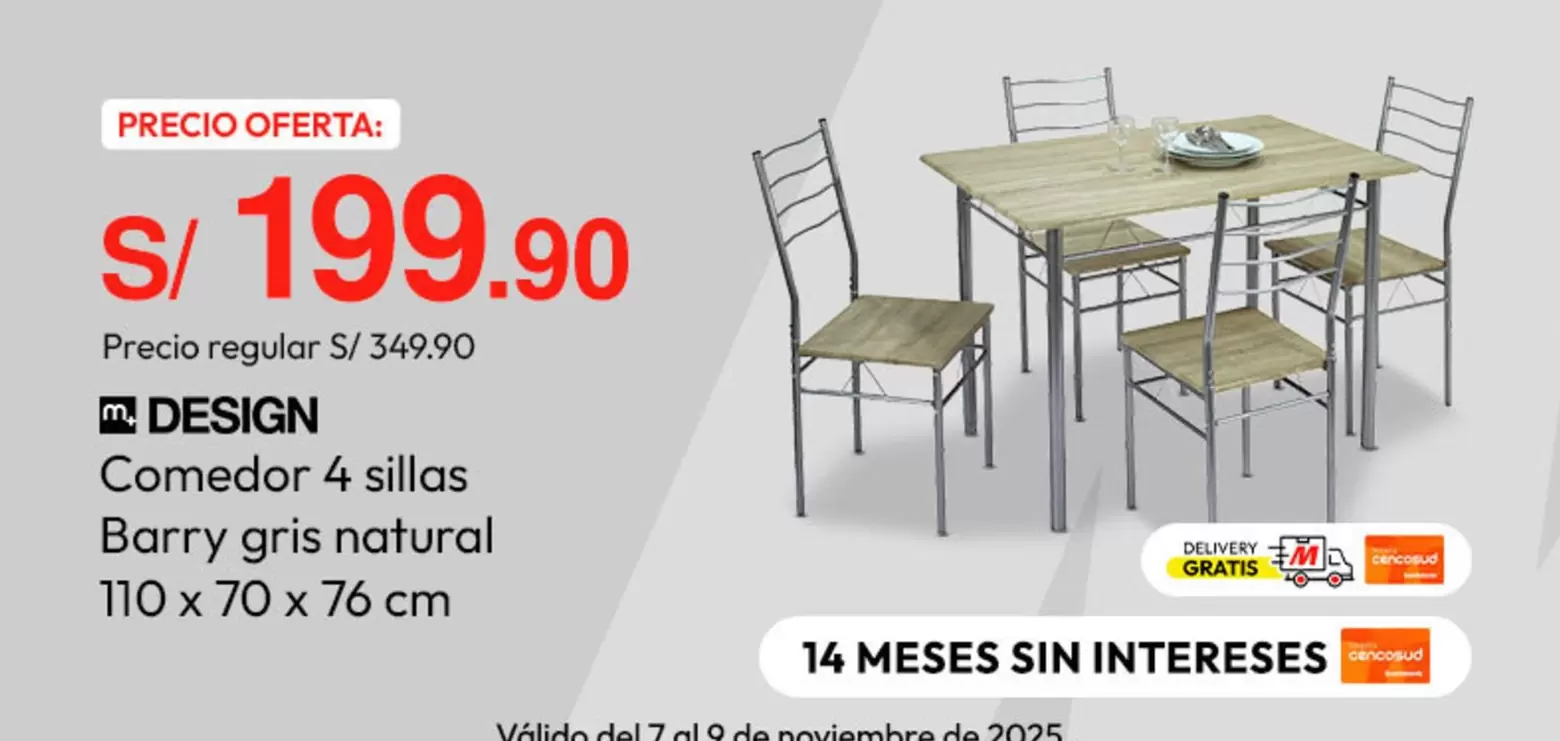Natural - Comedor 4 sillas Barry gris natural