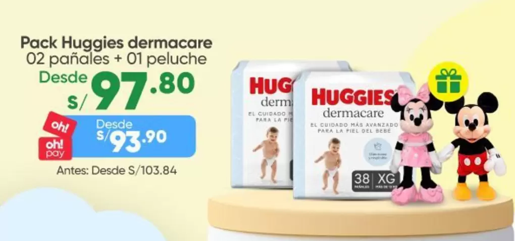Huggies - dermacare 02 pañales + 01 peluche
