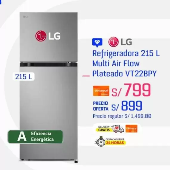 Lg - Refrigeradora 215 L Multi Air Flow Plateado VT22BPY