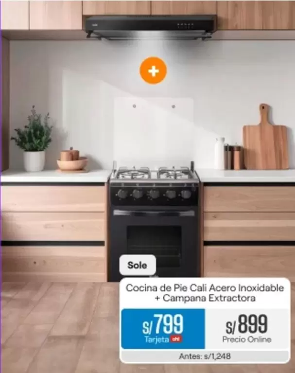 Sole - Cocina de Pie Cali Acero Inoxidable + Campana Extractora