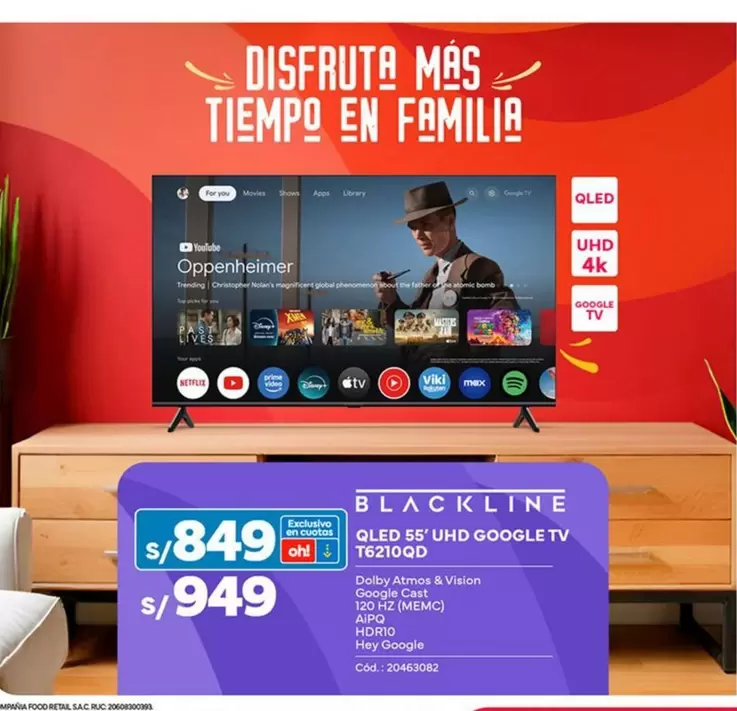 Blackline - QLED SS' UHD GOOGLE TV T6210OD
