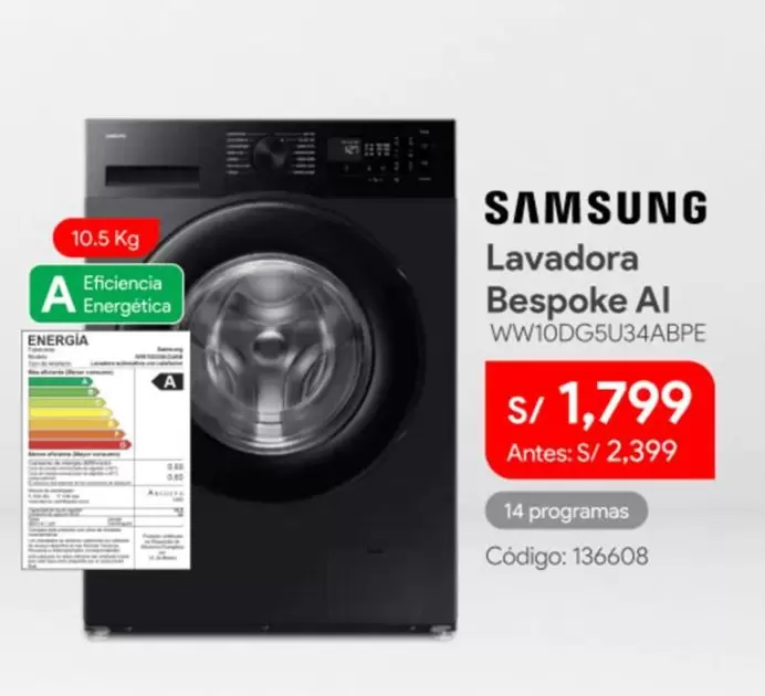 Samsung - Lavadora Bespoke Al WW10DG5U34ABPE