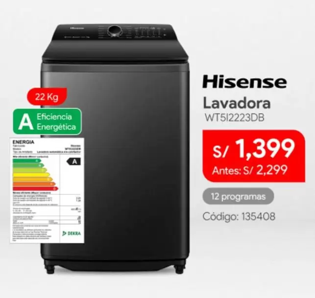 Hisense - Lavadora WT512223DB
