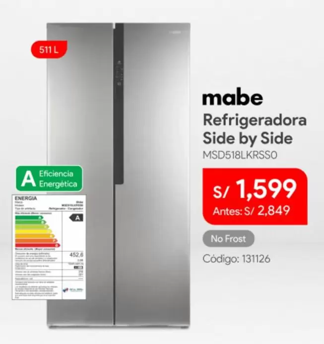 Mabe - Refrigeradora Side by Side MSD518LKRSSO