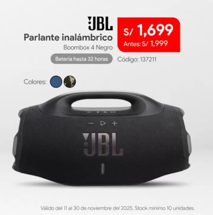 JBL - Parlante inalámbrico Boombox 4 Negro