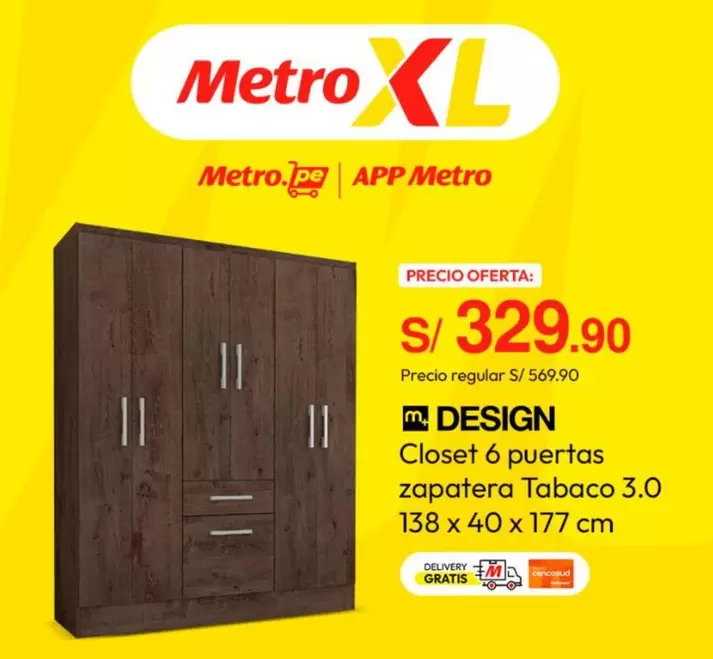 Metro - Closet 6 puertas zapatera Tabaco 3.0