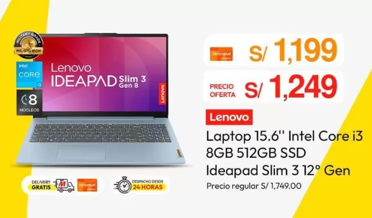 Lenovo - Laptop 15.6" Intel Core i3 8GB 512GB SSD Ideapad Slim 3 12° Gen