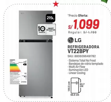 Lg - REFRIGERADORA VT22BPY