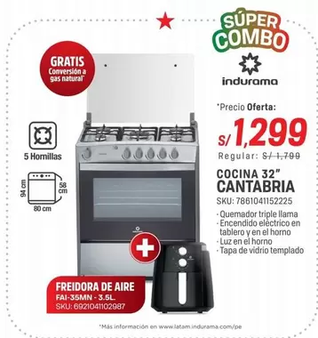 Indurama - COCINA 32" CANTABRIA, FREIDORA DE AIRE FAI-35MN-3.5L