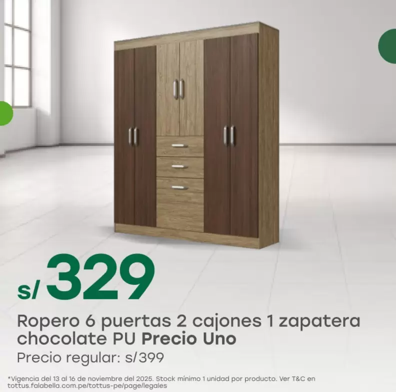 Ropero 6 puertas 2 cajones 1 zapatera chocolate PU Precio Uno