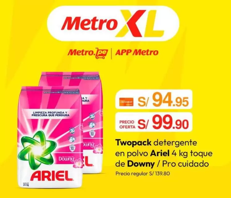 Ariel - Twopack detergente en polvo 4 kg toque de Downy / Pro cuidado