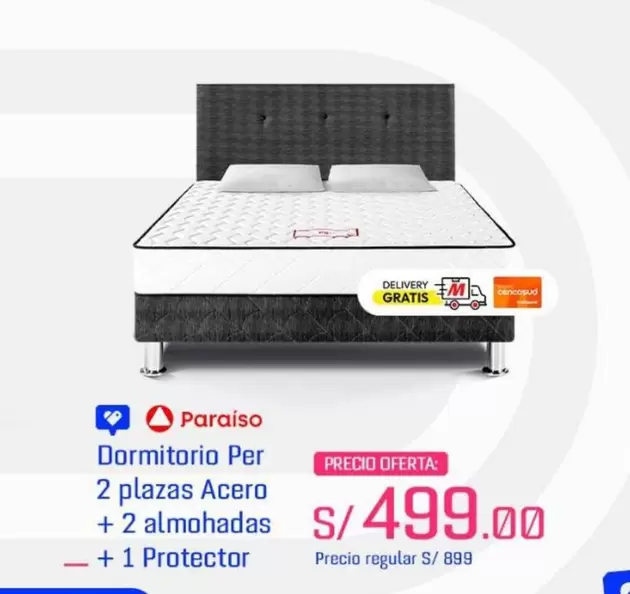 Paraiso - Dormitorio Per 2 plazas Acero + 2 almohadas + 1 Protector