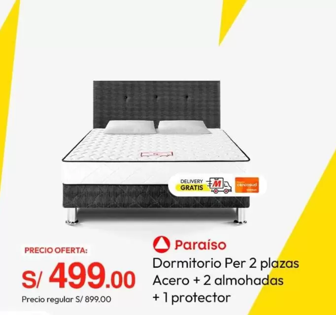 Paraiso - Dormitorio Per 2 plazas Acero + 2 almohadas + 1 protector