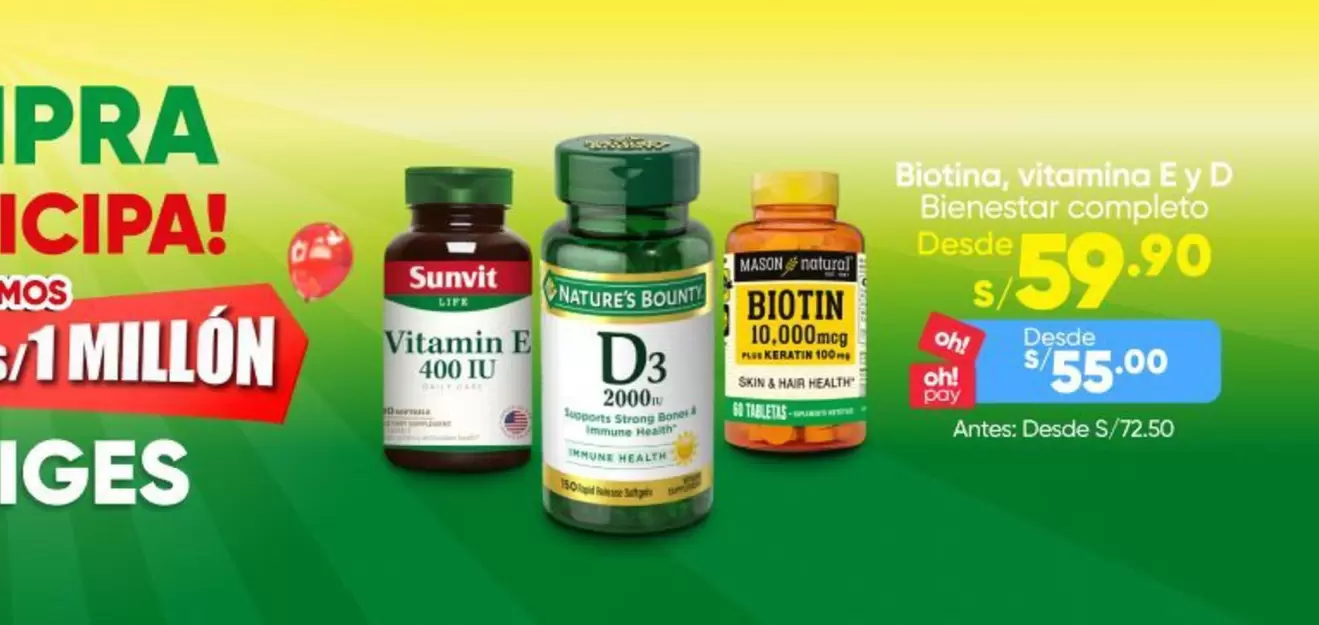 Natural - Biotina, vitamina E y D